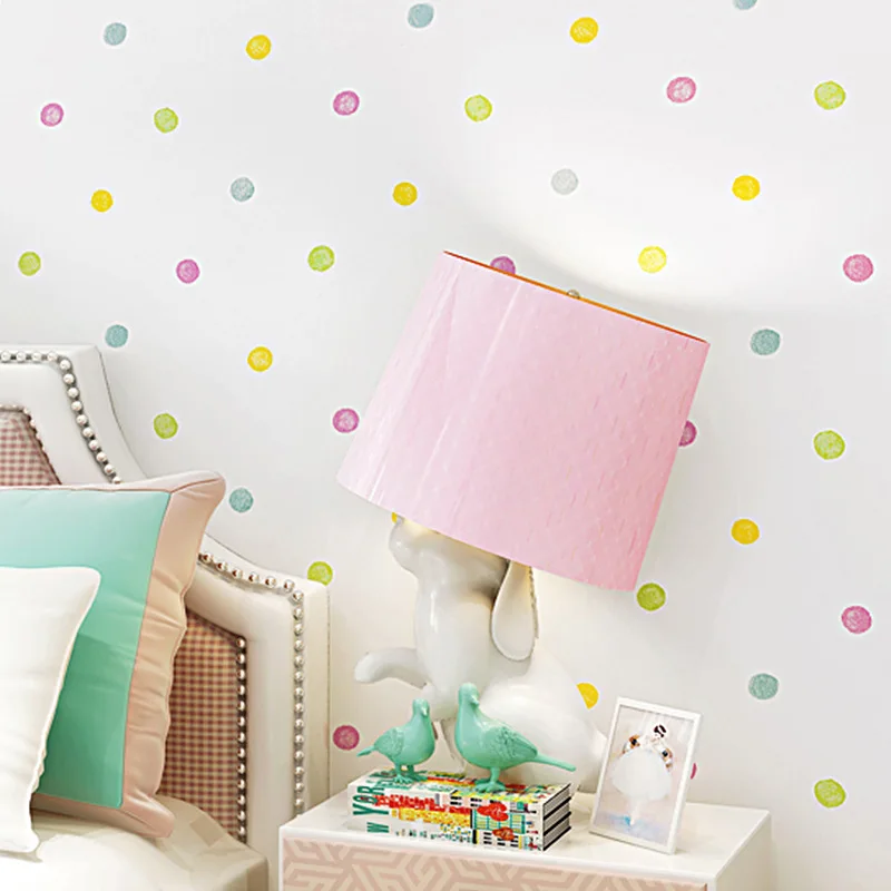 

Children's Room Wallpaper Girl's Bedroom Princess Room Cartoon Warm Girl's Non-Woven Pink Polka Dot Children's Wallpaper