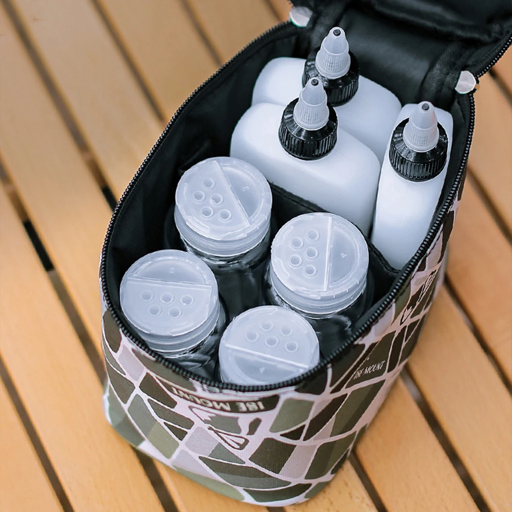 Seasoning Bottle Set Camping Storage Bag Reusable Spice Container Condiment Jars Organizer Picnic Basket Outdoor BBQ Utensils