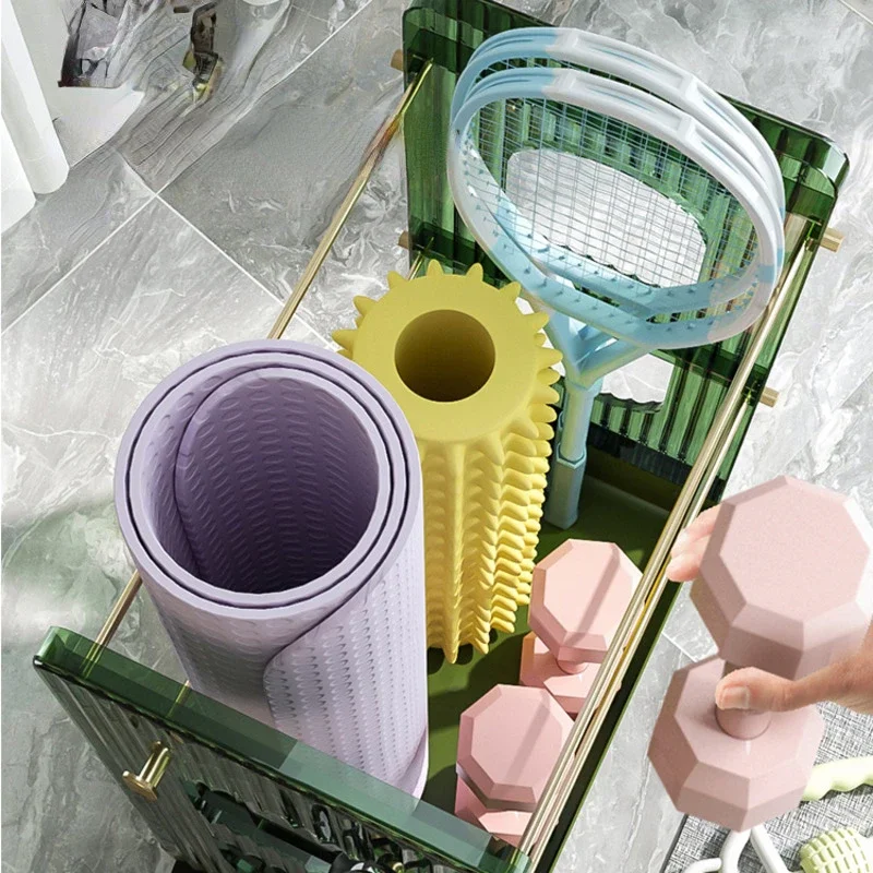 Light Luxury Transparent Yoga Mat Storage Basket Fitness Tool Storage Rack Badminton Racket Frame Seam With Wheel Toy Basket
