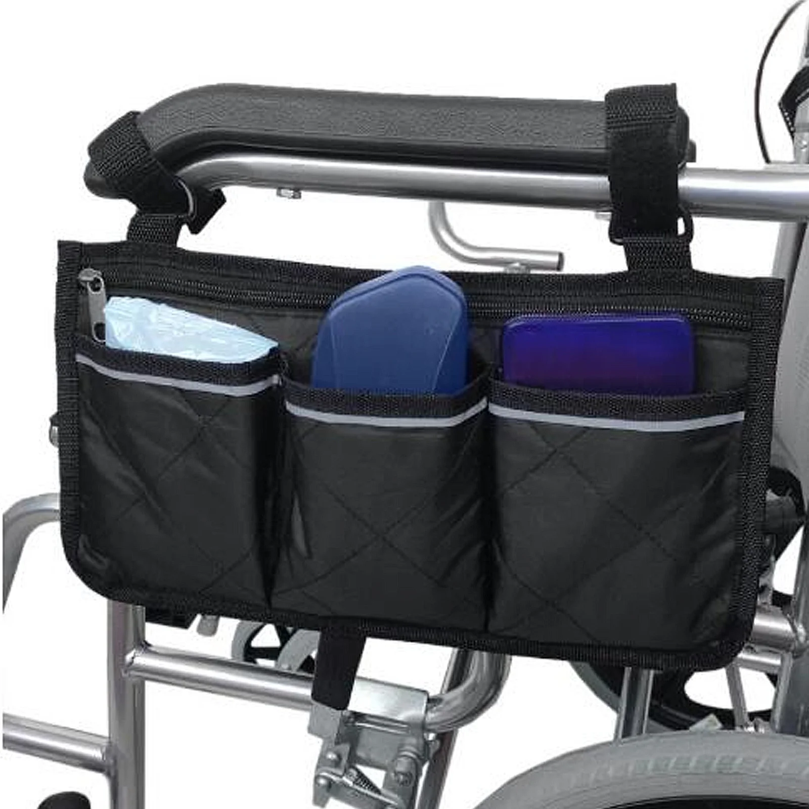 

Wheelchair Side Storage Bag Premium Material Lightweight Organizer Reflective Strip for Armrest Wheelchair Accessories Storage