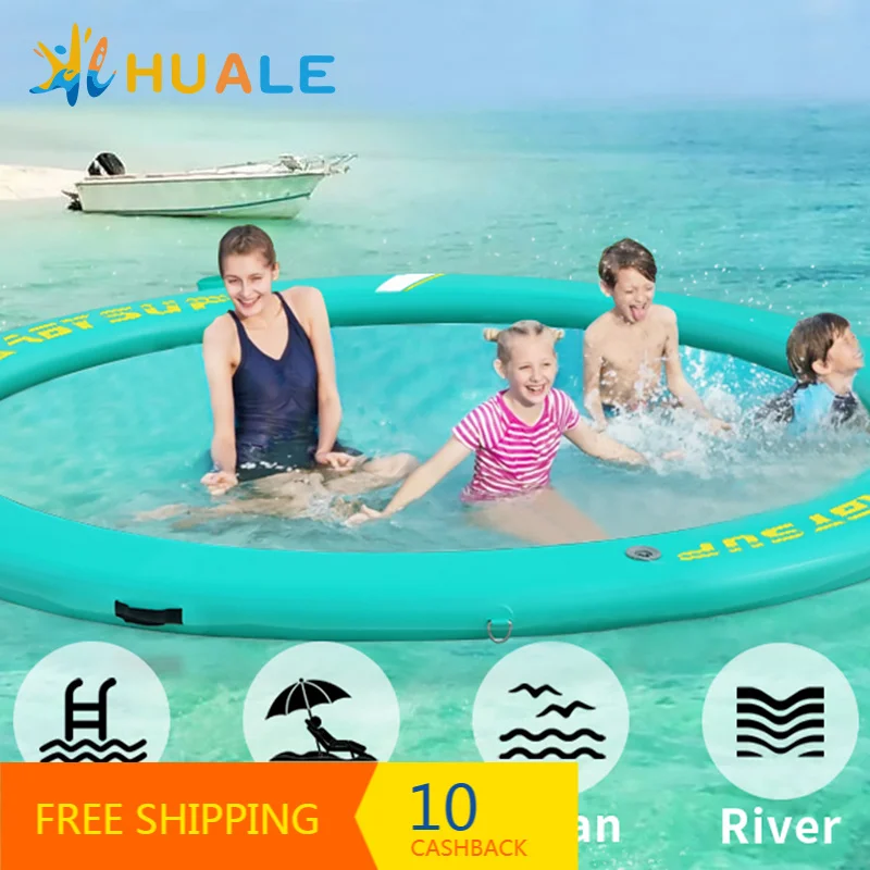 Custom Shape Drop Stitch Round Inflatable Float Ring 7x7ft Circular Floating Dock Platform For Adults Water Leisure