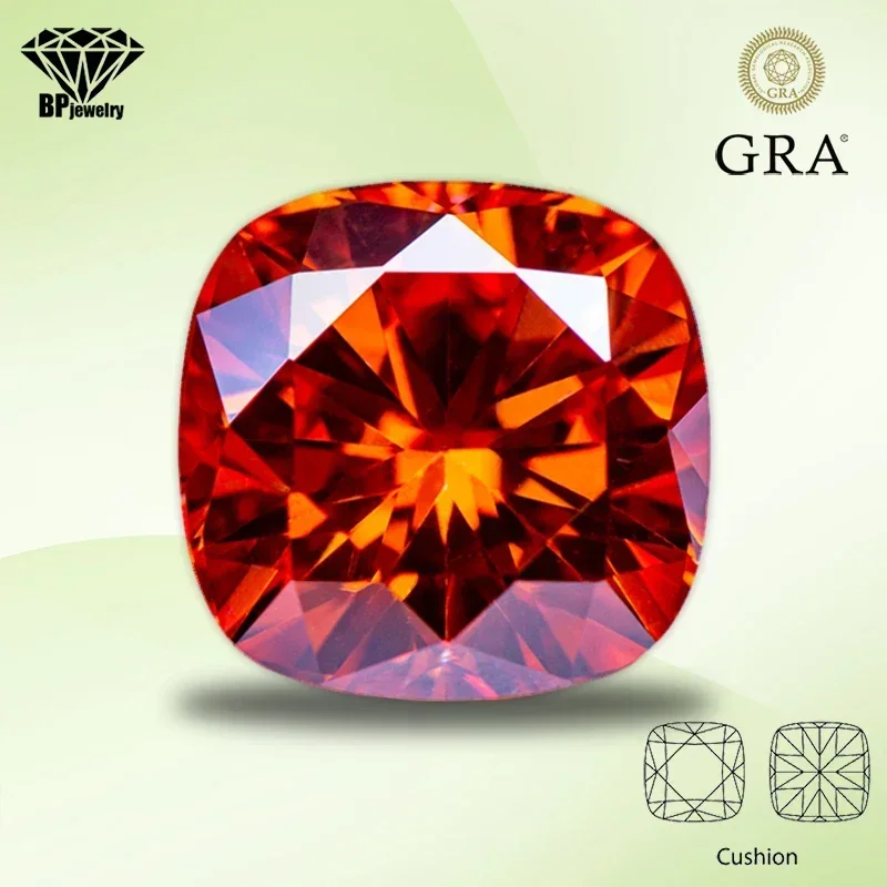 

Moissanite Diamond Orange Color Cushion Cut Lab Created Gemstone for Advanced Jewelry Rings Earrings Making with GRA Certificate