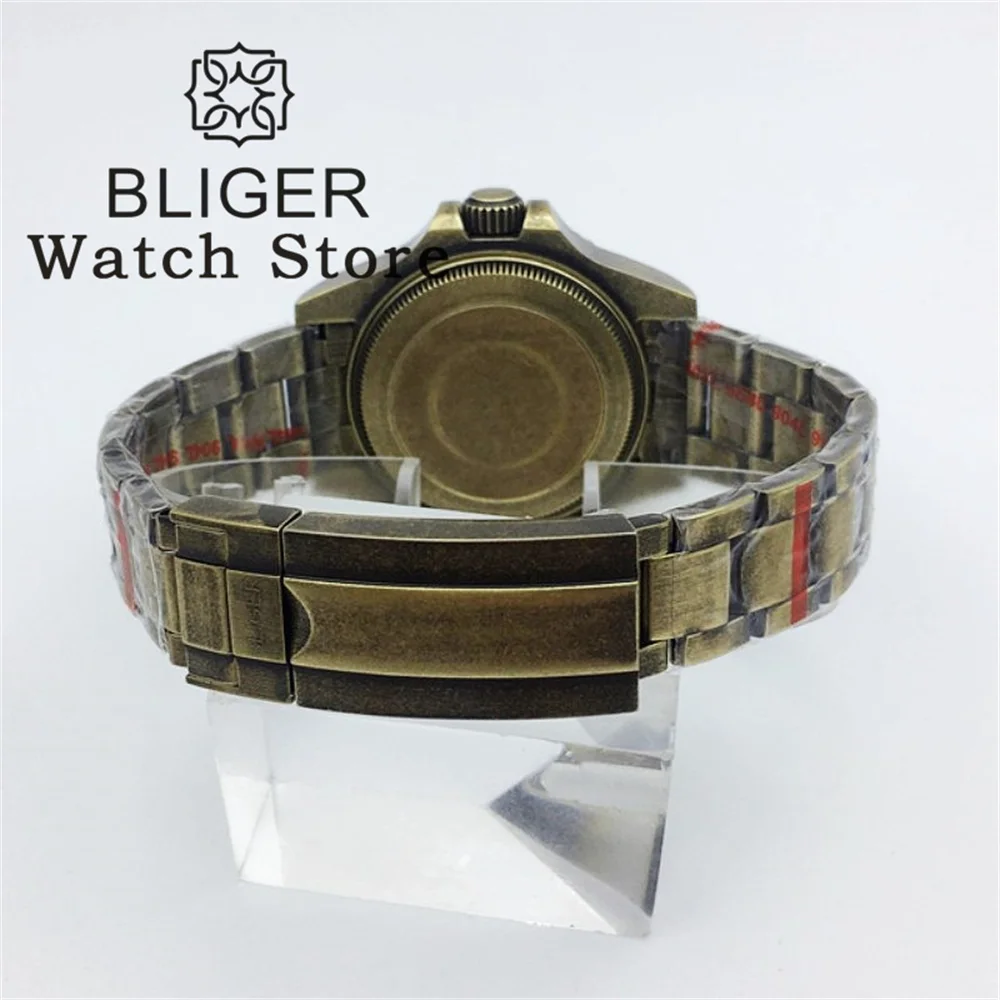 BLIGER-reloj mecánico de buceo japonés NH35A, cronógrafo de bronce de 43mm, movimiento crema, blanco y negro, esfera luminosa, resistente al agua