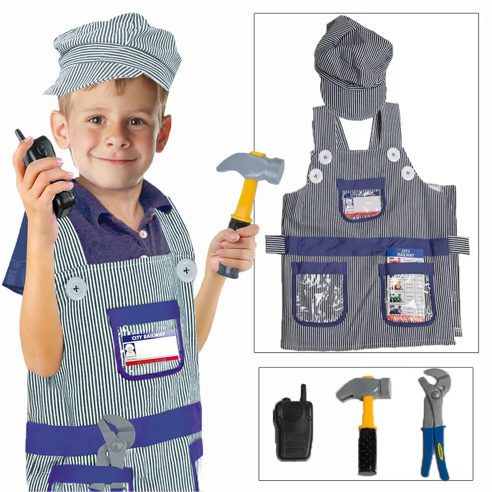 Umorden Kids Child Train Engineer Costume Cosplay Uniform Role Play House Kit Set for Boys Halloween Party Dress Up Educational