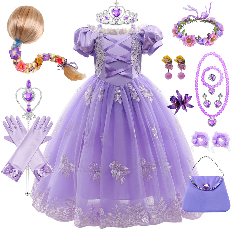 Rapunzel Dress Girls Fancy Costume Kids Birthday Carnival Halloween Party Vestido Princess Cosplay Clothing Children Ball Gowns