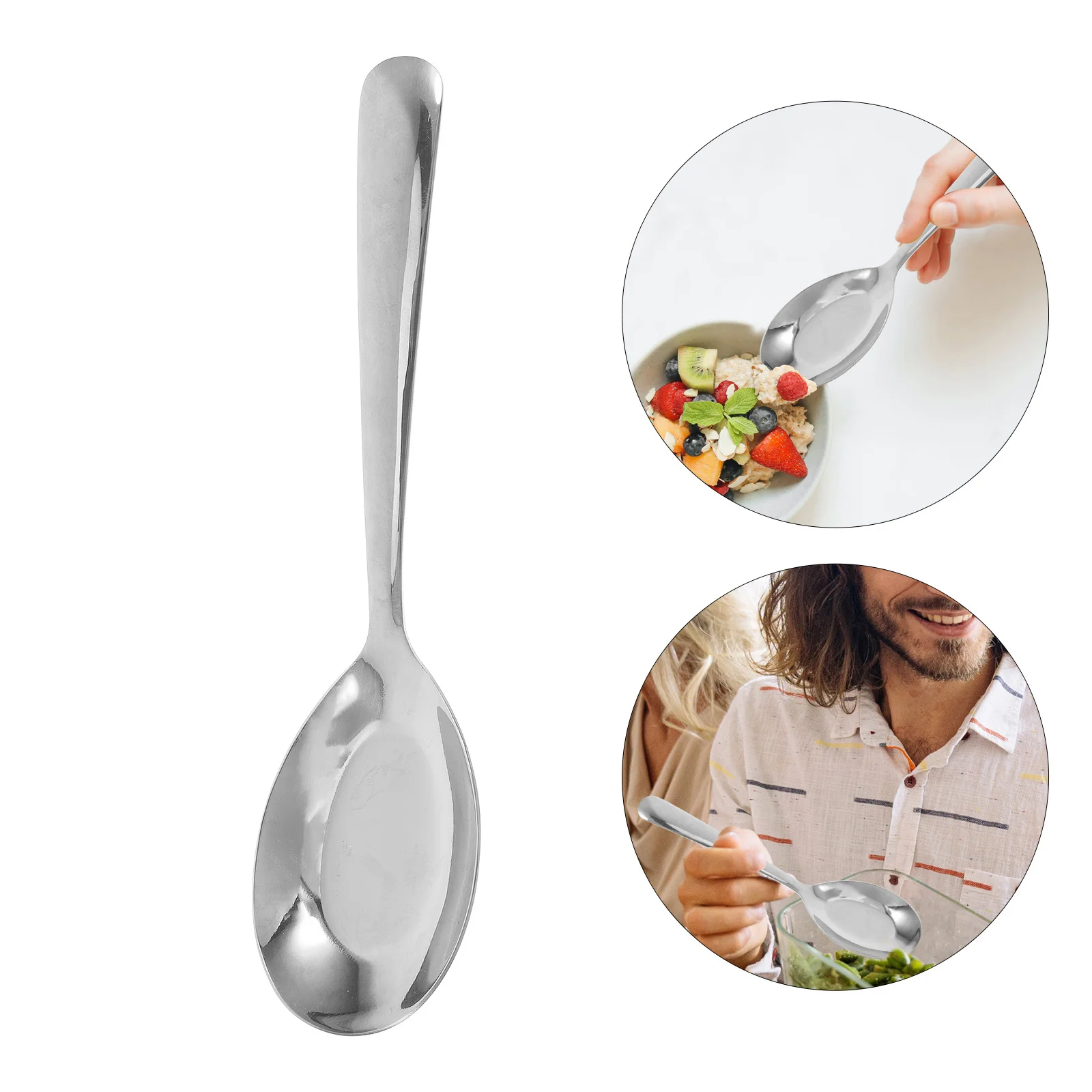 

Stainless Steel Soup Spoon Flat Bottom Long Handle for Ramen Pho Dumplings Dinner Tableware Silverware Spoons Dishwasher Safe