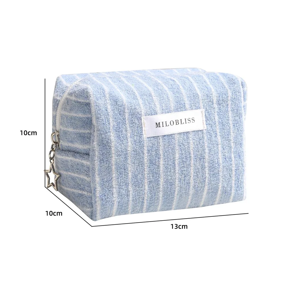 New Striped Cosmetic Bag Soft Star Charm Toiletry Bag Portable Zipper Closure Makeup Pouch Toiletry Organization