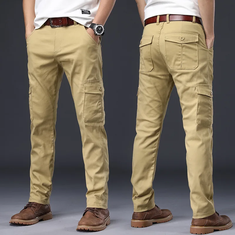

Men's Elastic Straight Loose Comfortable Multi Pocket Trouser Youth Office Work Pockets Cargo Pants