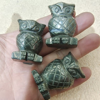 1PC Nature Pyrite Minal Owl Shape 41X29MM NO HOLE For Jewelry Or Craft Display Natural Semi Precious Stone Free Shippings