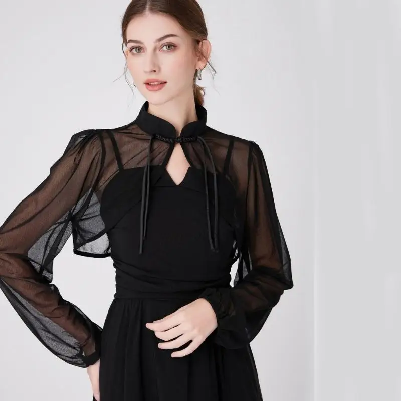 652F Versatile False Collar with Long Sleeves for Full Slip Sundress Shapewear Dress Outfits Ladies Casual Wear