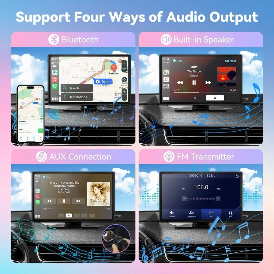 شاشة Carplay للسيارة، 9 شاشات أوتوماتيكية تعمل بنظام Android مع كاميرا داشكام بدقة 4K، شاشة Apple Carplay للسيارة مع كاميرا احتياطية 1080 بكسل، لين مرآة #6