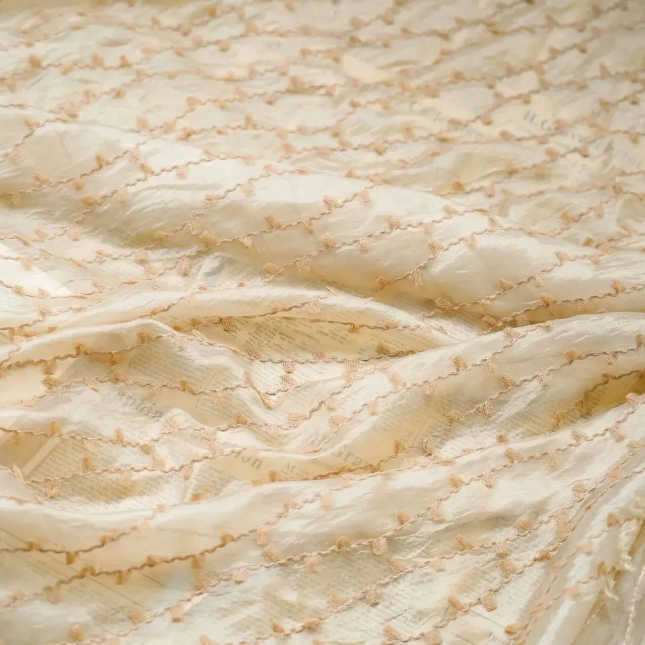 

3D Polka Dot Jacquard Stripe Crochet Embroidered Chiffon Fabric Embroidered Lace Mesh for Wedding Dress Clothing Sewing