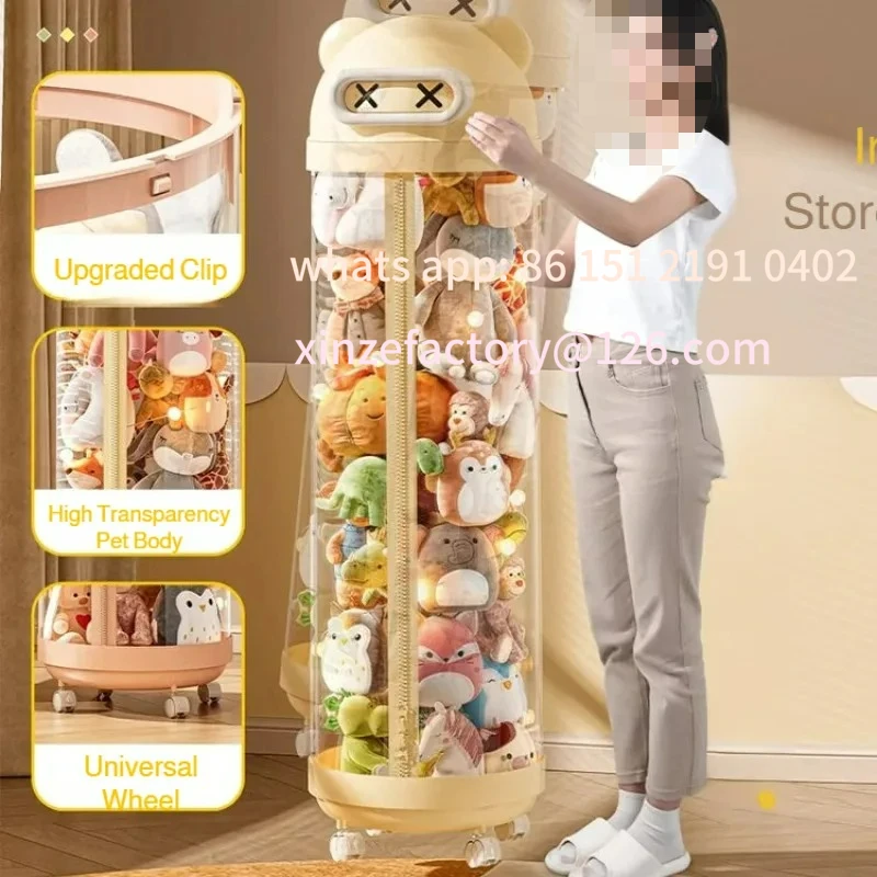 

Customizable Home Toy Storage Bucket Large Capacity Transparent Storage Tube with Wheels Children's Plush Toy Stuffed Storage Ba