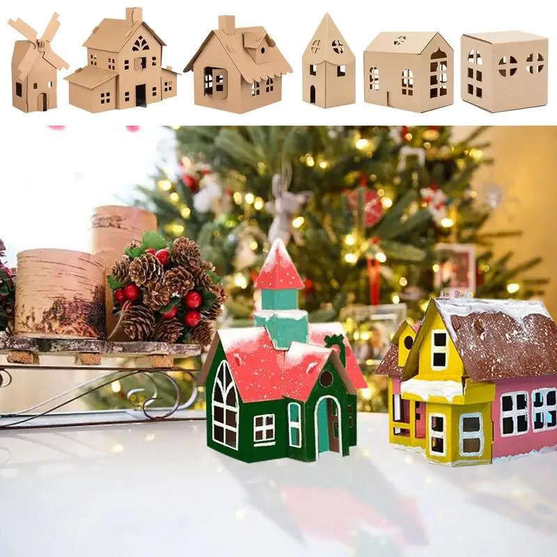 Christmas House Model Kit Cardboard Coloring Playhouse Paper Decoration selfMaking Handmade Model Children's gifts for Birthday