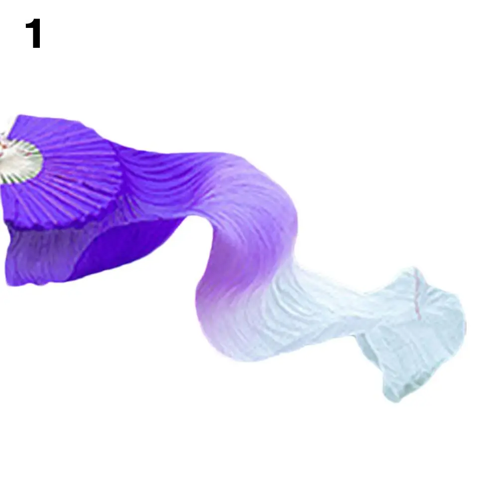 Kid Women Dancer Practice Gradient Color Belly Dancing Fan Silk Fans Long Silk Fans Rayon Silk Fans