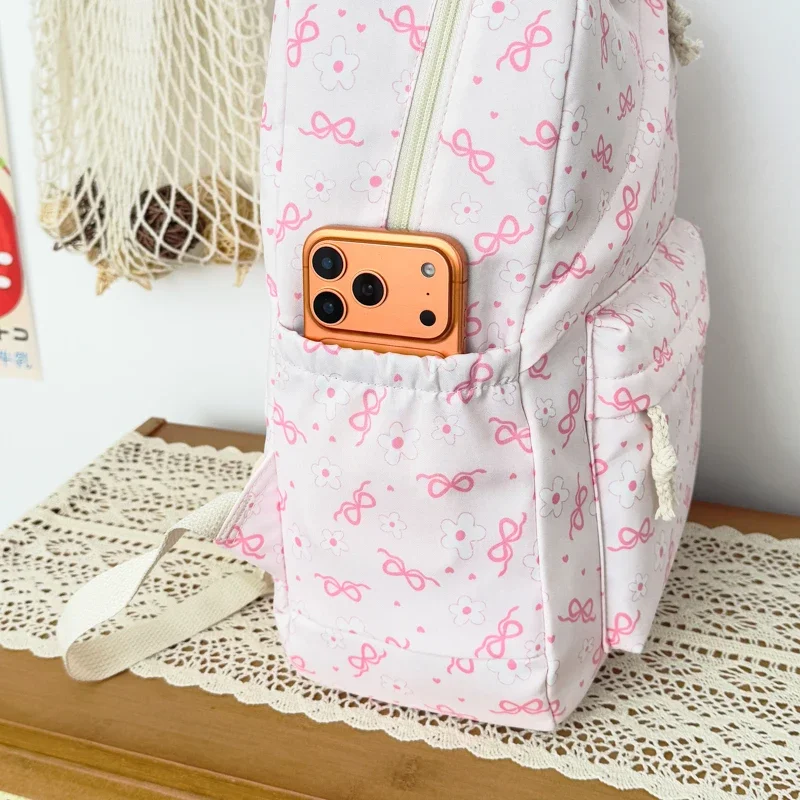 Hochwertiges, ästhetisches Rucksack-Set mit Blumenmuster, dreiteilig, aus leichtem Nylon, großes Fassungsvermögen, Mädchenrucksack, Campus-Studentenrucksack – Detail 13