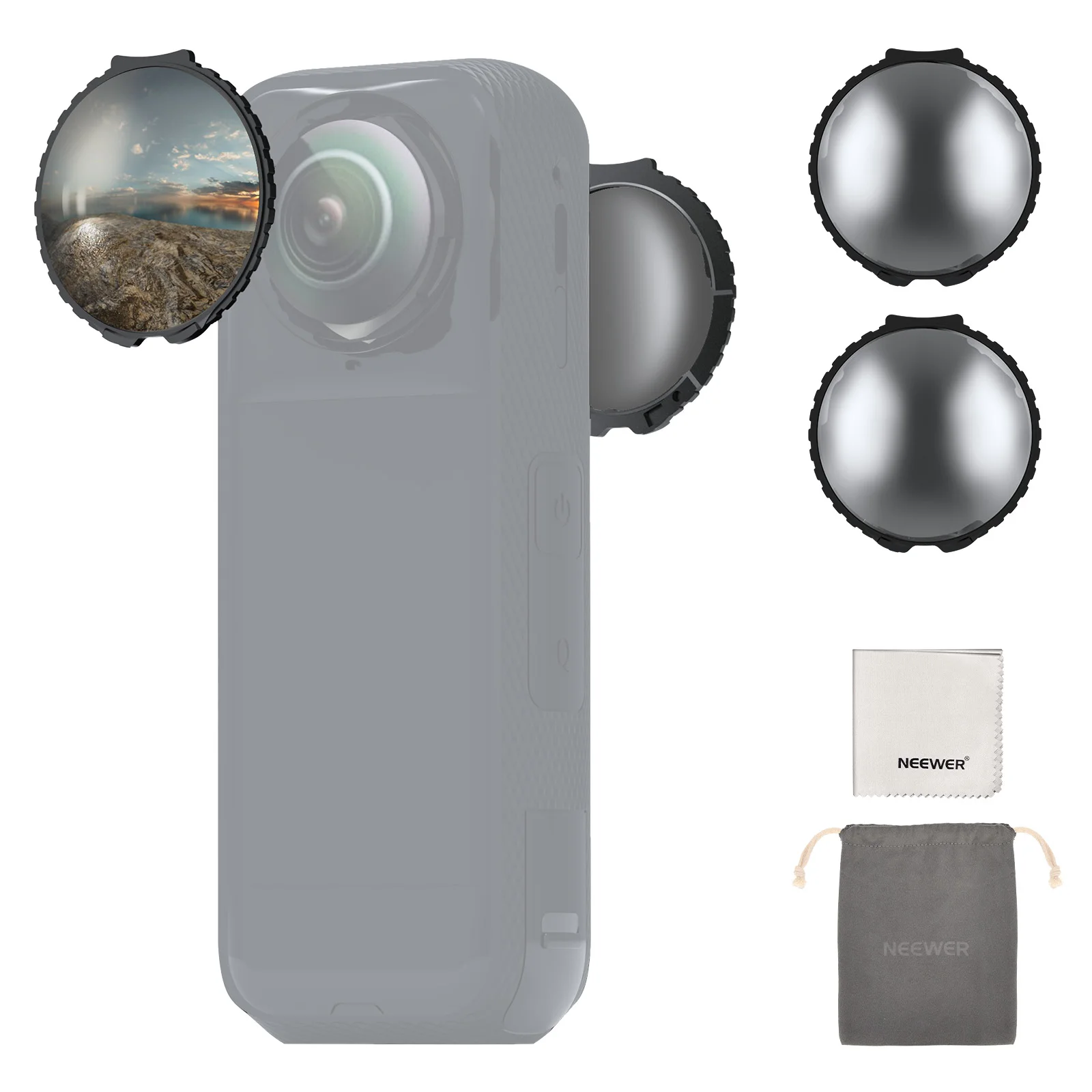 NEEWER ND Filters Compatible with Insta360 X5, ND16 Lens Filter Set, 4 Stops Light Reduction Optical Glass Neutral Density