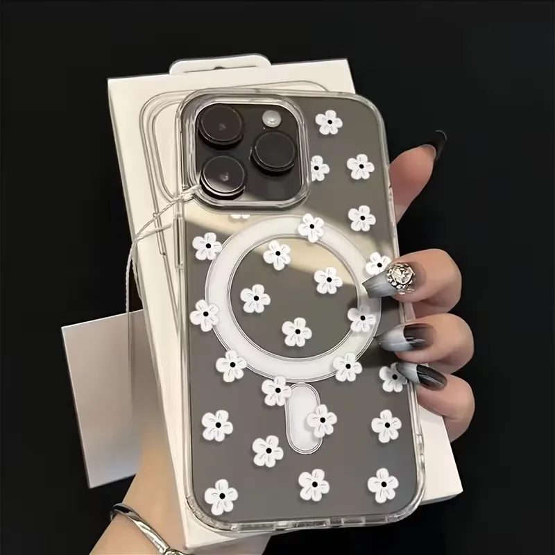 For iPhone 17 16 15 14 13 12 11 Pro Xs Max Plus Air Mini XR X 17e 16e White Small Flower Phone Case With Anti Drop Magsafe Cover - view 2