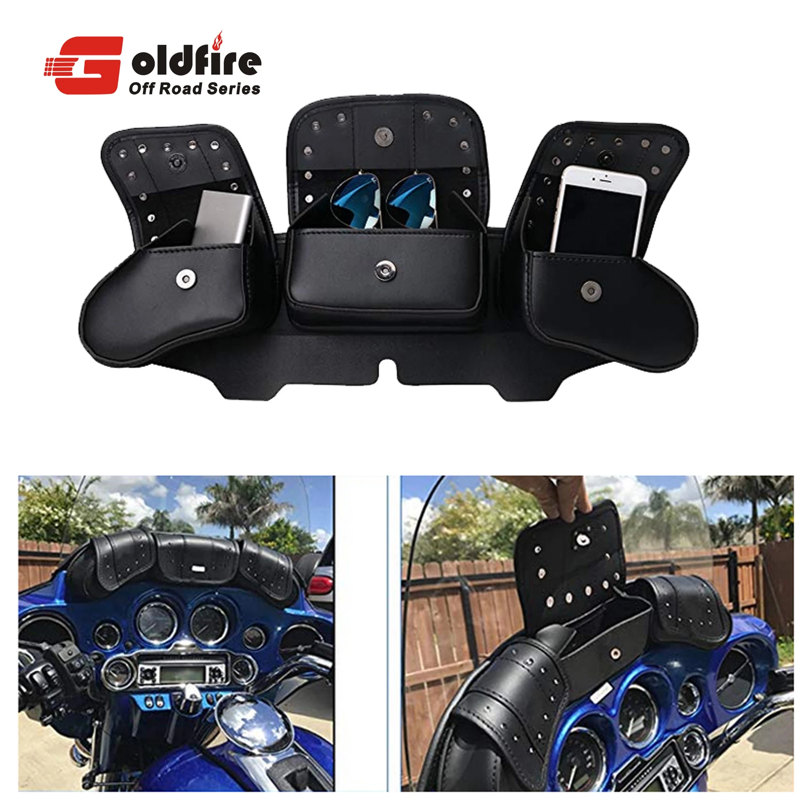 Ride Organized. Ride Ready. 3-Pouch Windshield Saddle Bag for Harley Touring Electra Glide & Street Glide 1996-2013