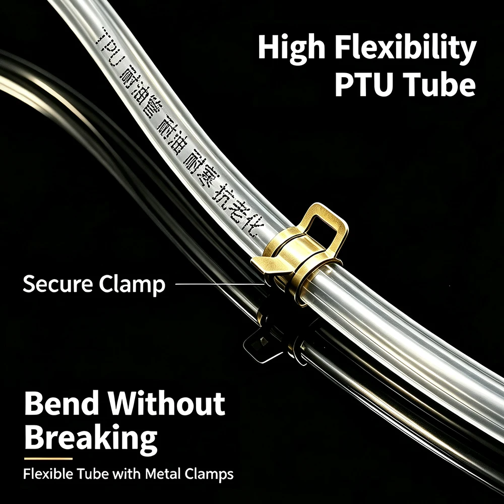 Clear Diesel Fuel Hose ID 4mm~16mm TPU Tube with Galvanized Clamps High Pressure Oil Resistant for Lubrication Oil Supply Hose