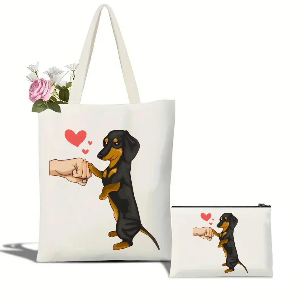 2 uds anatomía perro salchicha hago lo que quiero conjunto de bolso de mano, bolso de hombro de gran capacidad, bolso de compras reutilizable con monedero