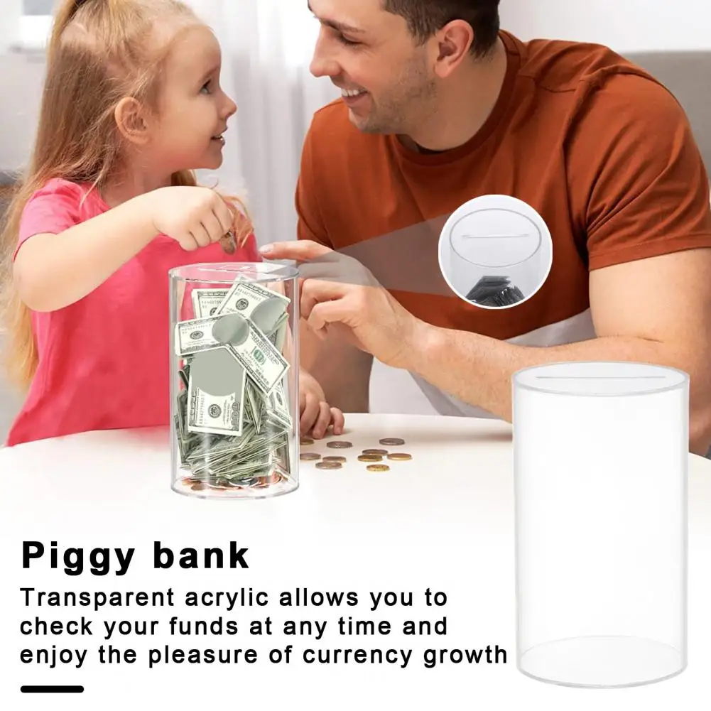 Banco Piggy acrílico transparente para adultos e crianças, Banco de moeda inquebrável, Money Saving Jar, Casa