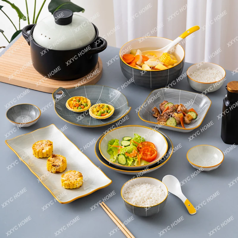 Bowl Dish Set Household Ceramic Plate Rice Bowl Nordic Light Luxury Bowl Plate Bowl Spoon Combination Tableware