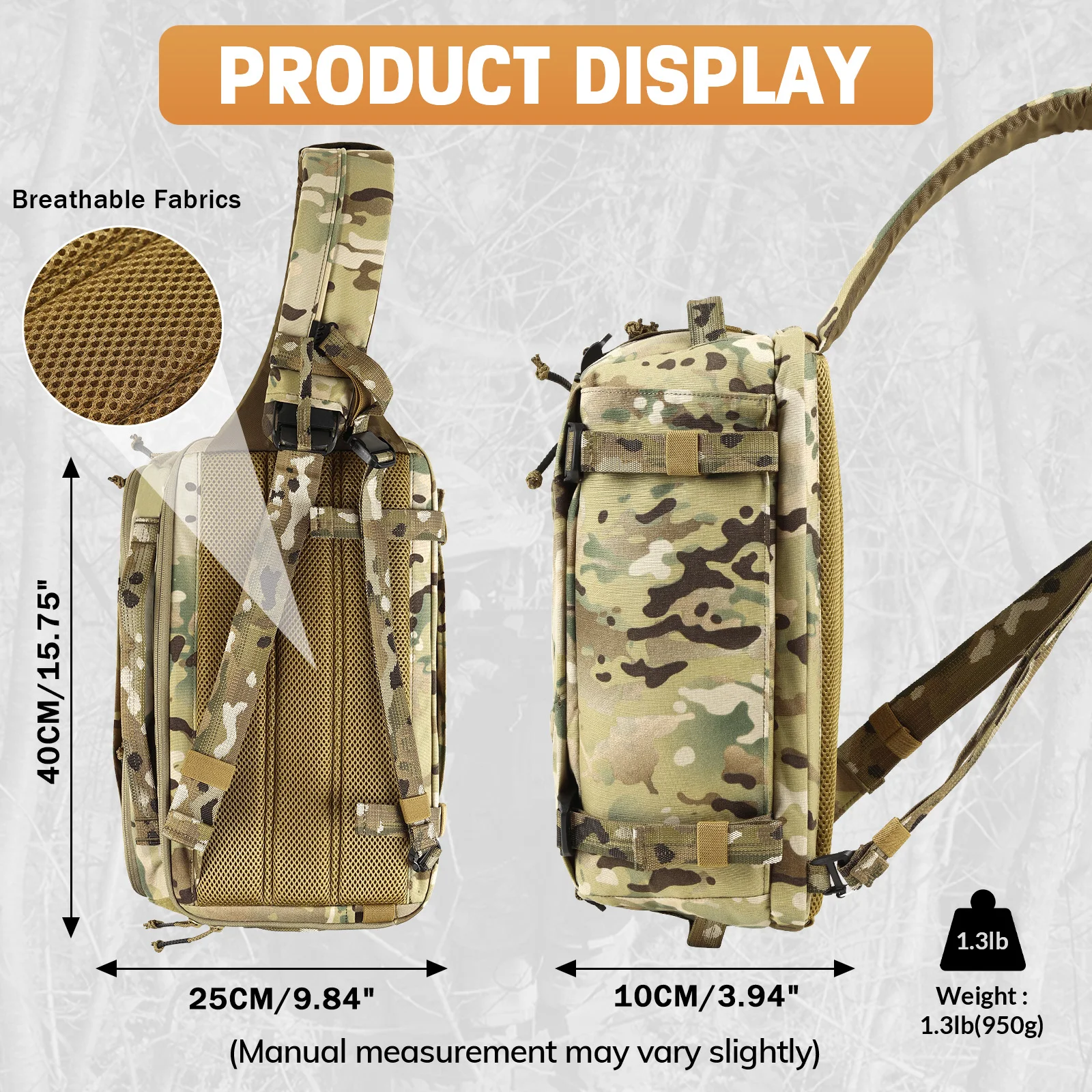 

VOTAGOO® 13L Tactical Sling Bag，CCW Concealed Carry Military Backpack,Lightweight Crossbody Shoulder Pack for Men & Women