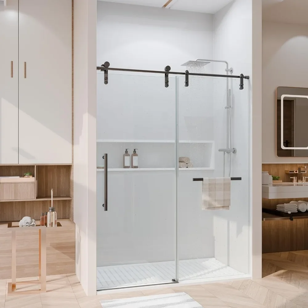 

56-60" W × 76" H Glass Shower Door with 5/16" (8mm) Clear Tempered Glass, Frameless Shower Door with Handle and Waterproof Seal