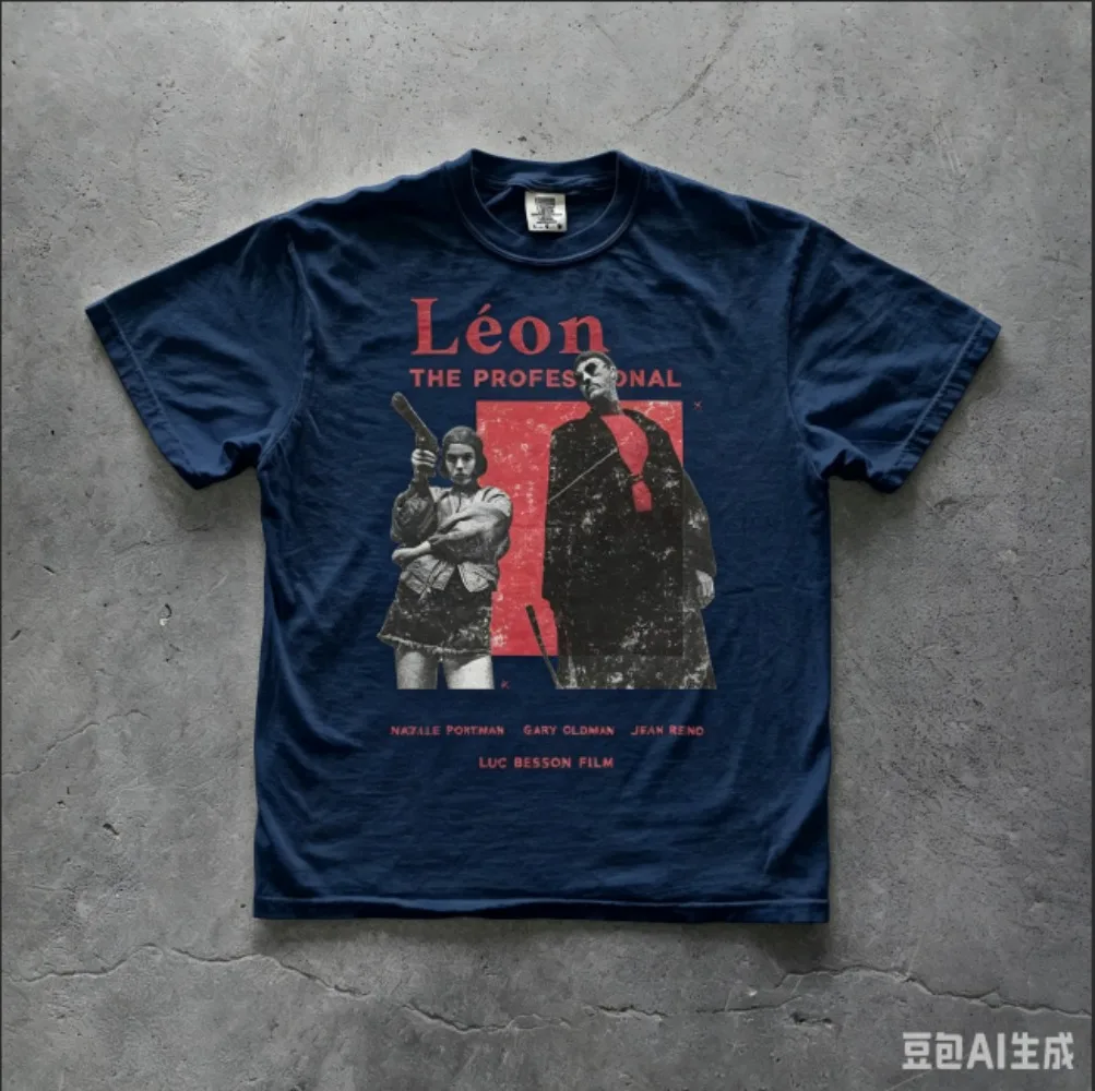 summer Red Block Duo Portrait Print White T-shirt Retro Film Graphic Loose Oversized Short Sleeve Vintage Tees