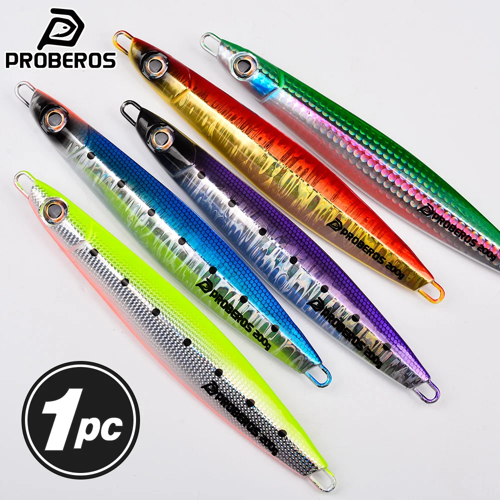 Proberos 1pc lento caindo jig isca 80g/120g/150g/200g pesca uv gabarito 3d impressão pescador metal duro isca afundando jigging isca de pesca