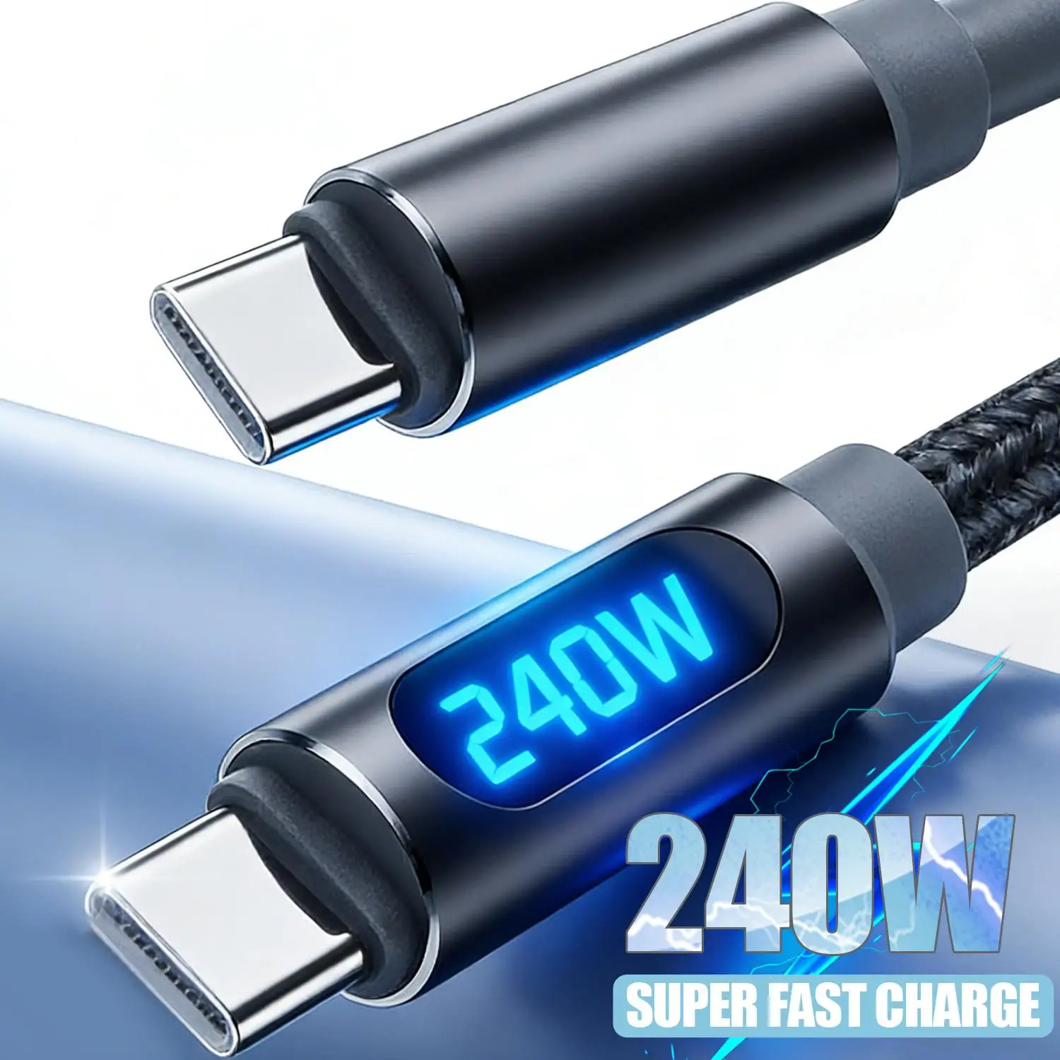

Кабель для быстрой зарядки с двойным разъемом Type-C и цифровым дисплеем, 240 Вт, для iPhone, Samsung, Mi, телефонов, планшетов, ноутбуков, USB-C, зарядное устройство, кабель для передачи данных