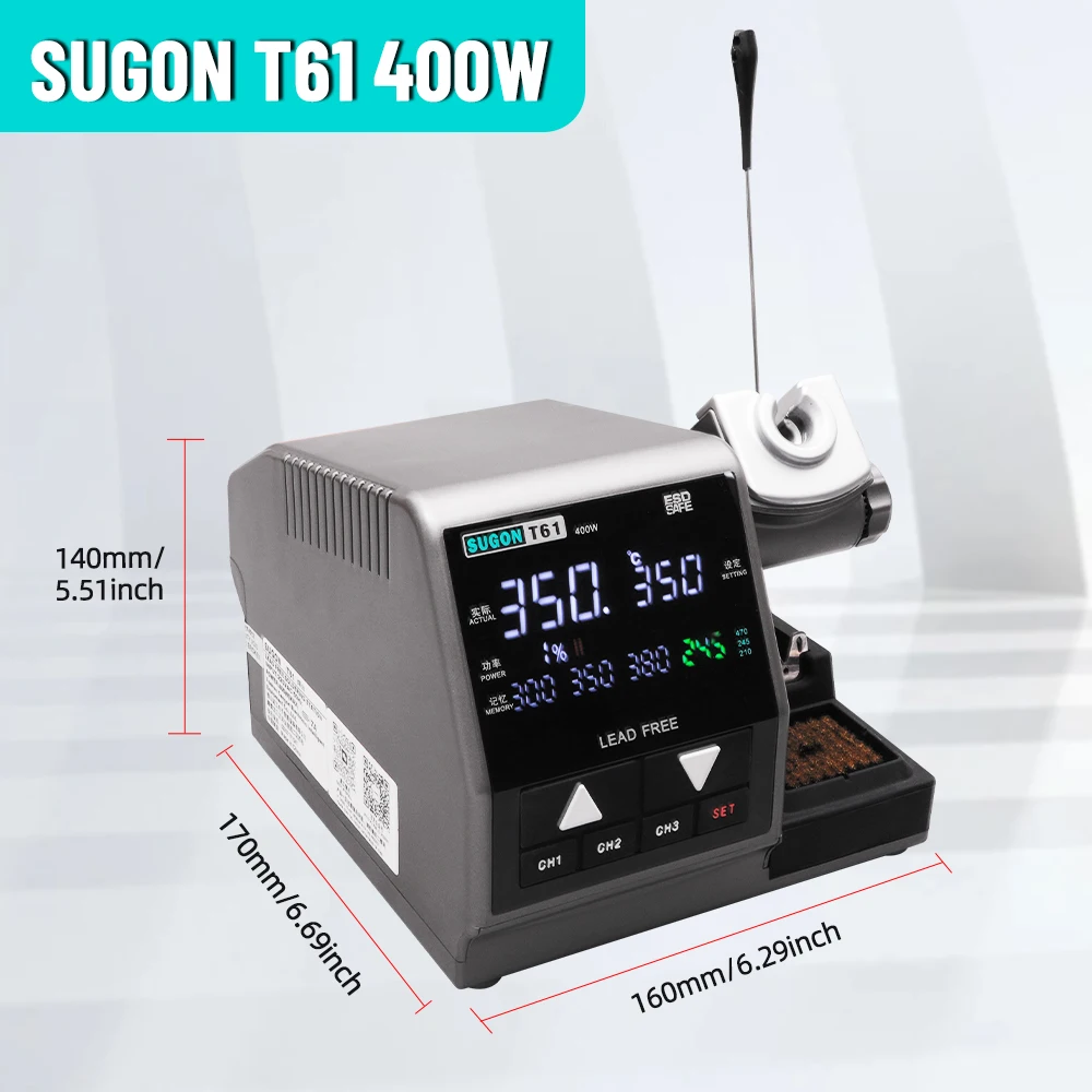 SUGON T61 Soldering Station 400W Welding Rework Station Compatible Soldering Iron Tip C470/245/210 Large Solder joint Tools