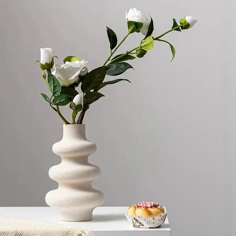Nordic Ceramic Vase Beige Plant Pot Home Decor Flower Arrangement Garden Living Room Office Desktop Decoration Crafts