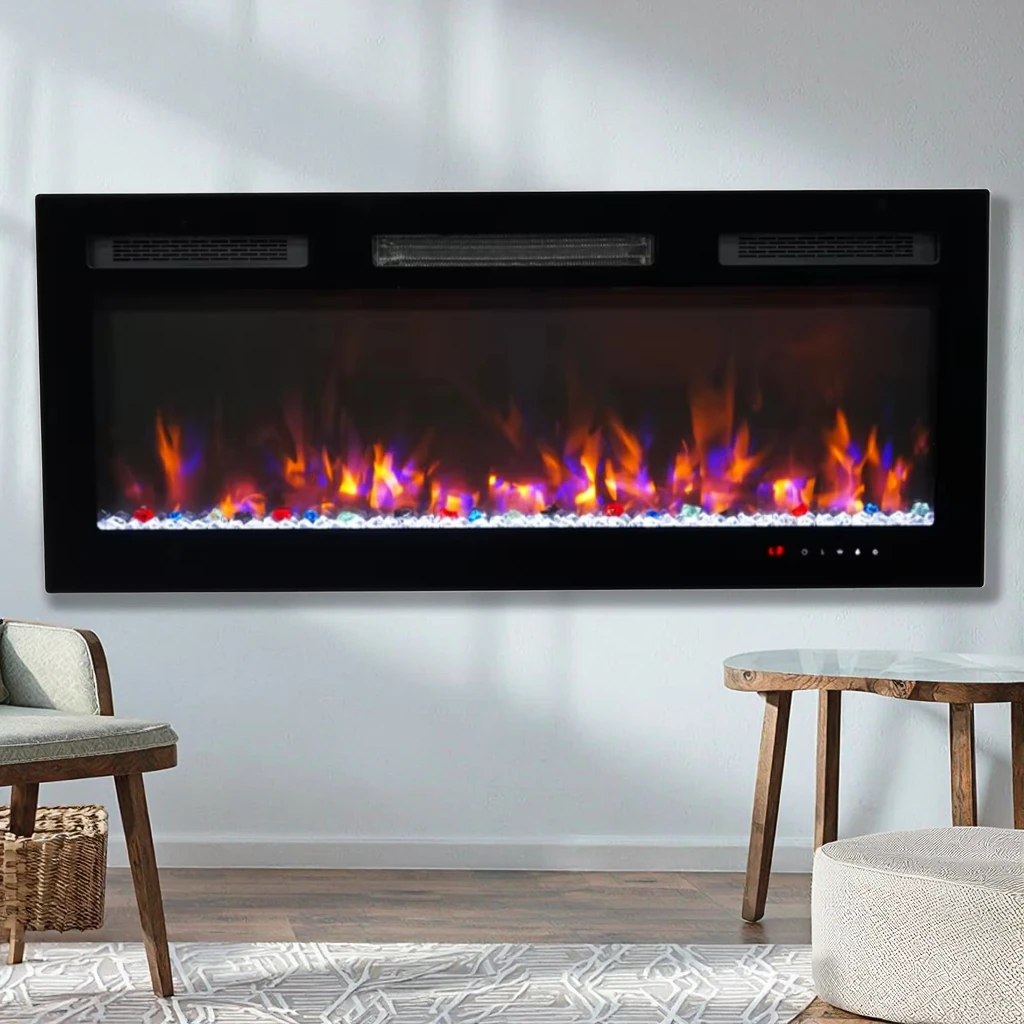 Lareira elétrica com aquecimento de 60 polegadas 1500W Inglês Instalação embutida para hotel e decoração de casa