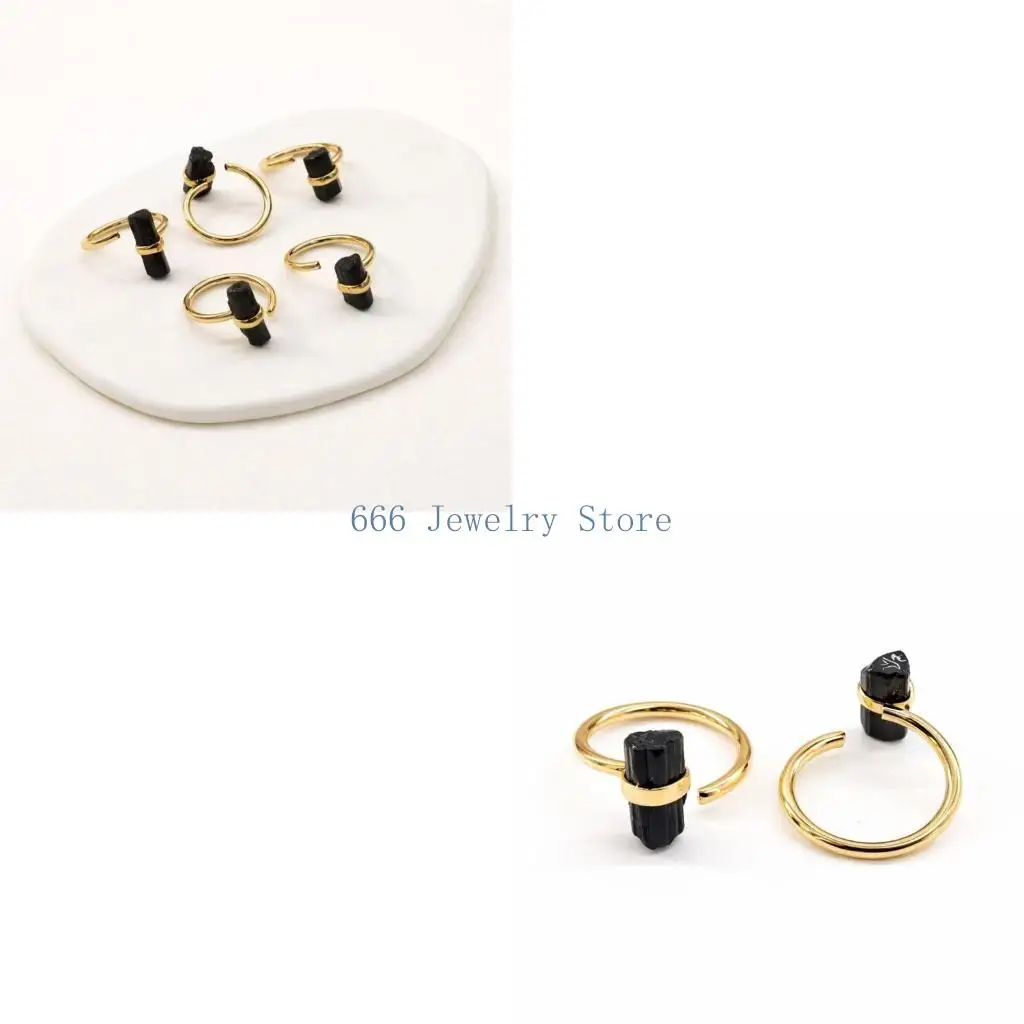 F2TD Adjustable Black Stone Ring Open Statement Jewelry with Framed Setting Approx 3 X 3 Cm for Daily Wear Styling Gift