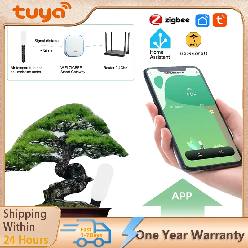 Tuya Soil Tester Moisture Meter Soil Water Tester Sensor Detector Home Assistant APPconnection Temperature and Humidity Detector