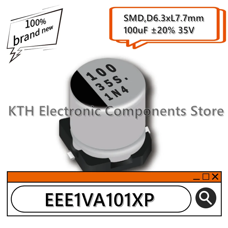 Capacitor eletrolítico de alumínio SMD original, serigrafia, EEE1VA101XP, EEE-1VA101XP, 100UF, 35V, 6,3x7,7mm, 10Pcs, novo