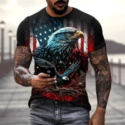 2023 American Flag T-Shirt Bald Eagle 3D Printing Men's T-Shirt Street Hip Hop Fashion Oversized Men's Tops