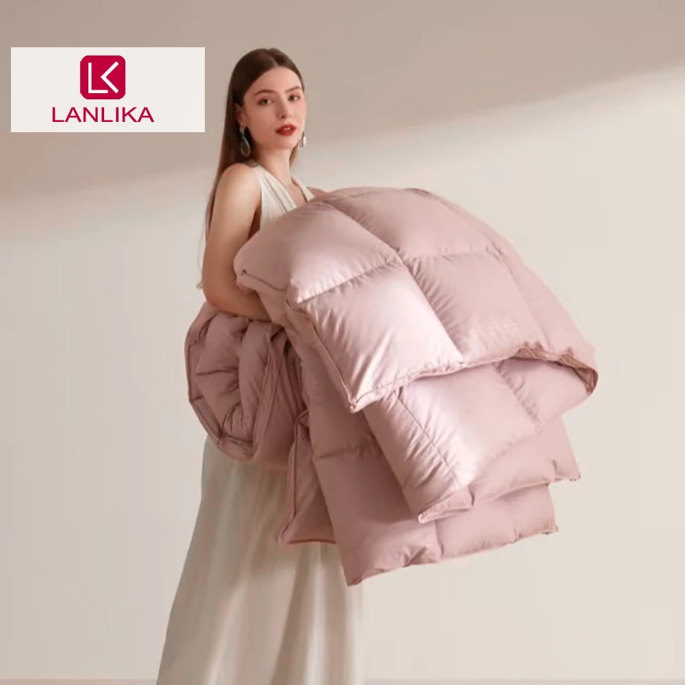 Lanlika Women Winter 100% Goose Down Quilt Duvet Insert Comforter Warmth All Season Queen King Blankets 100% Cotton Shell