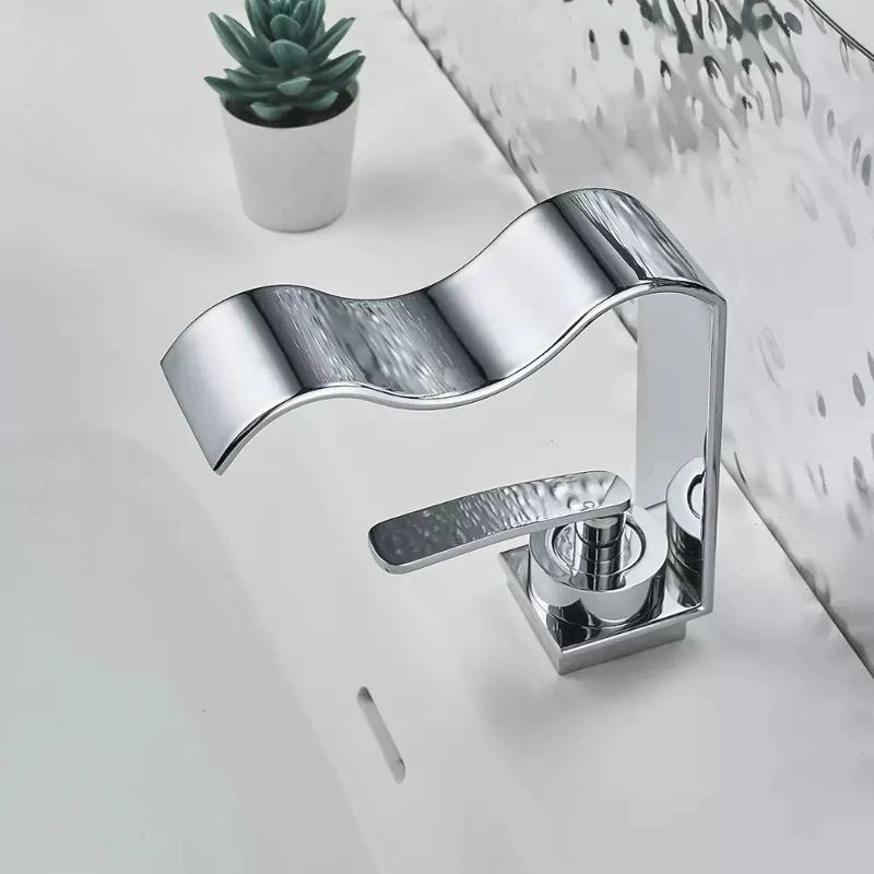 

Modern Waterfall Faucet Single Handle 1 Hole Bathroom Sink Faucet Lavatory Vanity Wash Basin Water Faucet Vessel Crane Mixer Tap