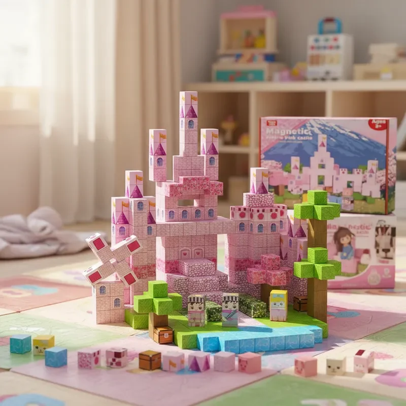 Rosa Schloss Magnetfliesen 100 Stücke Kostenlose Aufbau 3D DIY Kreative Modelle STEM Lernspielzeug Für Mädchen Weihnachtsgeschenk Exquisite Box