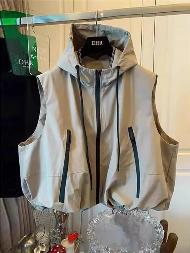 Casual Hooded Women's Vest Jacket Loose Fitting Windbreaker Spring Summer New Style Versatile Hooded Top Trendy Commute Style