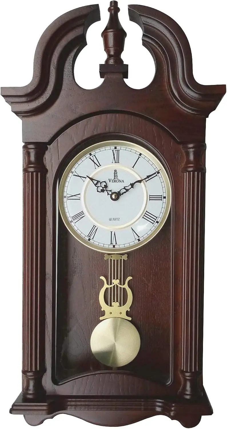 Pendulum Wall Clock, Hanging Wooden Grandfather Wall Clock, Quiet | Real Wood Clock 23.5x9, Non-Chiming Battery Operated with Pe