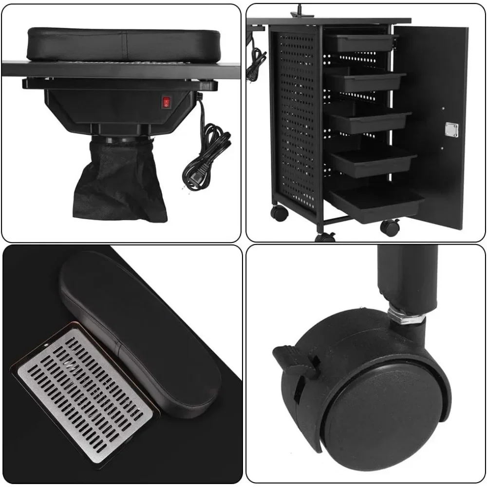 مكتب أظافر لطاولة مانيكير مع فتحة تهوية كهربائية، إطار حديد لمحطة عمل صالونات التجميل مع خزانة قابلة للقفل