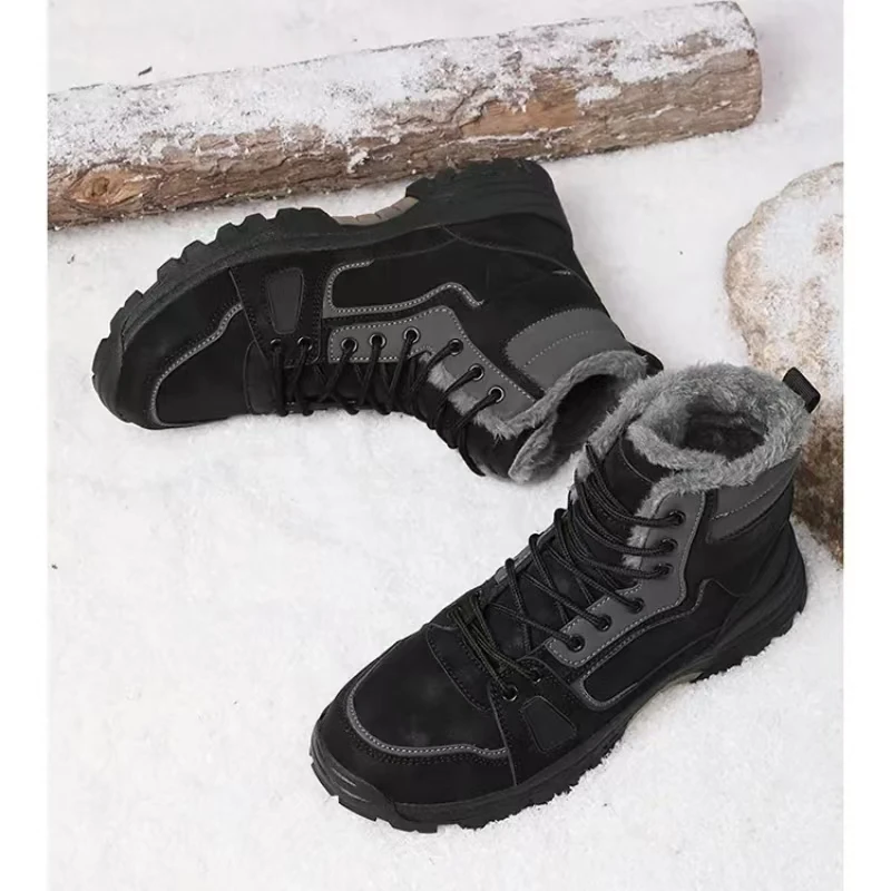 Botas de nieve altas de cuero para hombre, suela gruesa, antideslizantes, impermeables, de felpa gruesa, cálidas, de algodón, para invierno, 2024