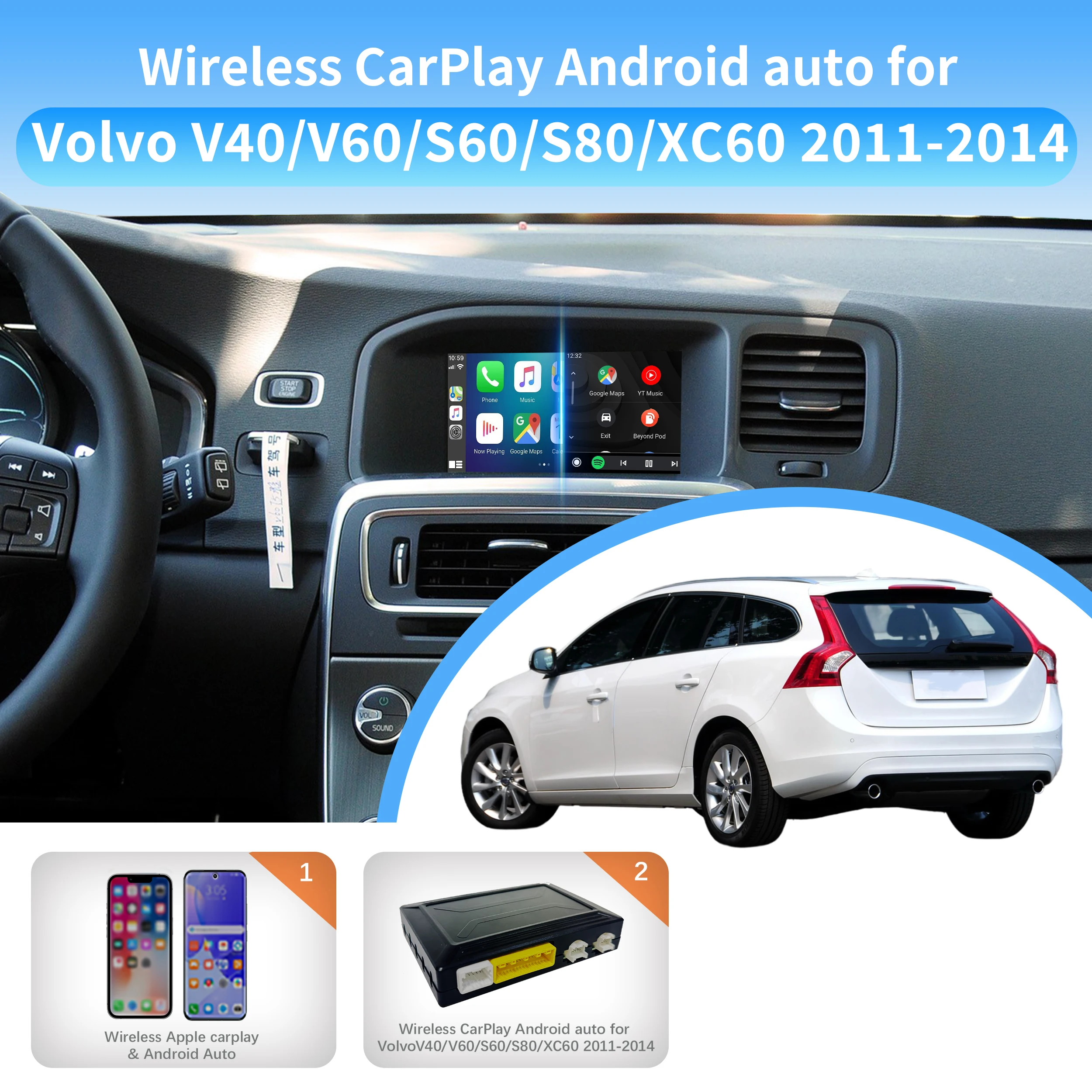 

Wireless CarPlay Android Auto Screen Mirroring for Volvo 2011-2014 7 Inch OEM Screen Without Global Button