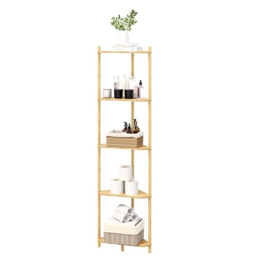 

Corner Shelf Stand - Bamboo Small Corner Bookshelf for Office Kitchen Bedroom Plant Stand Living Room Decor Small Space