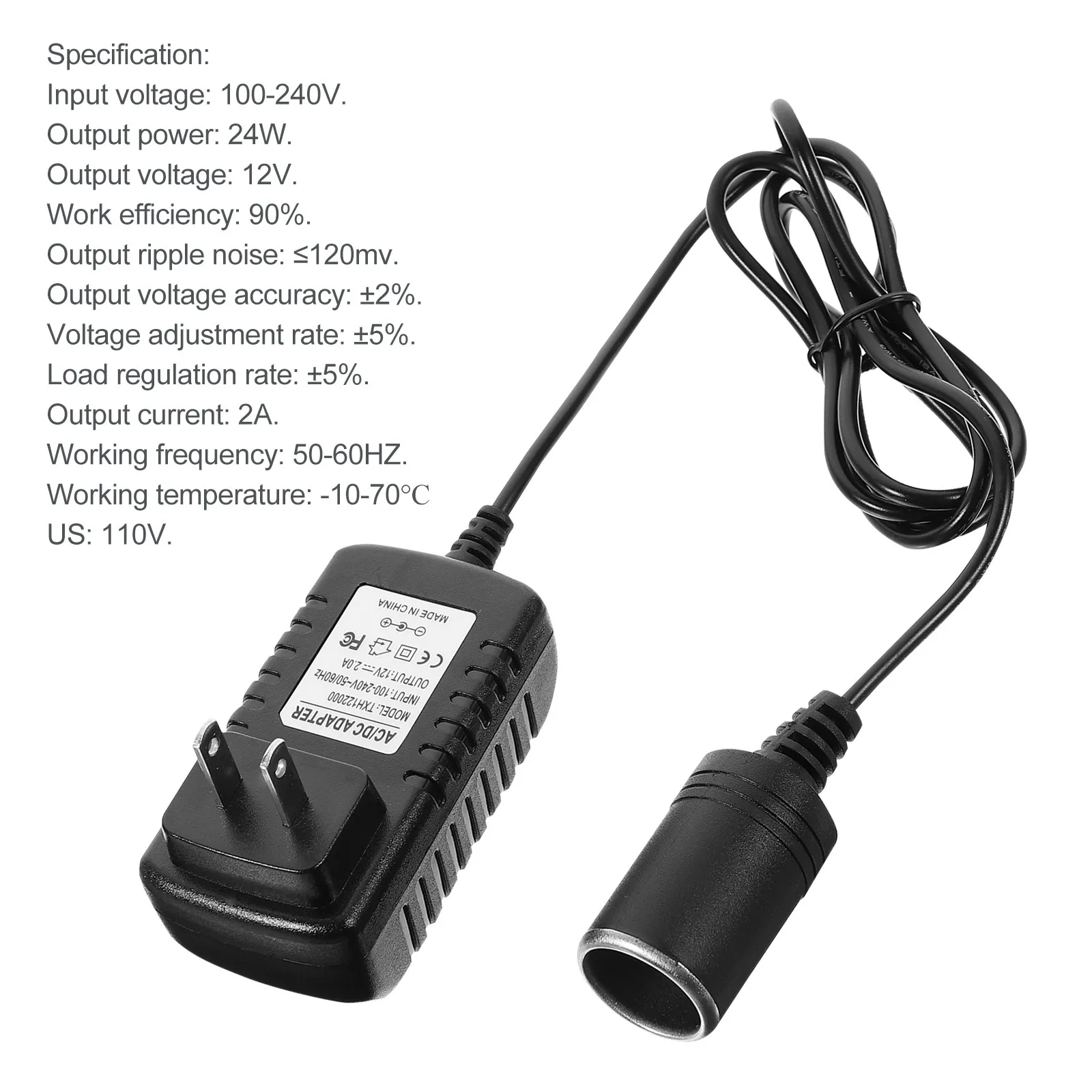 Car Power Converter 100-240V to 12V Socket Power Inverter Us Plug Car Plug Adapter Overload Short Circuit Protection for Vehicle
