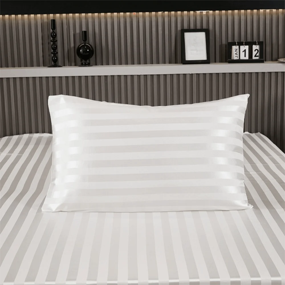 Envelope Closure Imitation Silk Satin Stripes Pillowcase Rectangular Multiple Sizes Jacquard Pillow Cover Washable Glossy
